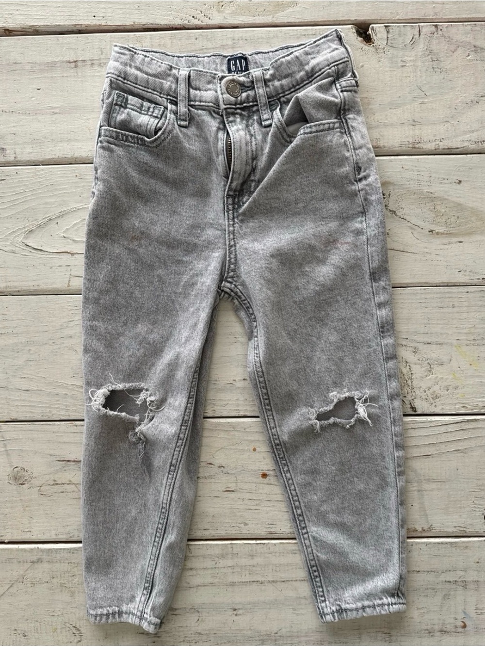 GAP Kids Gray Distressed Mom Jeans